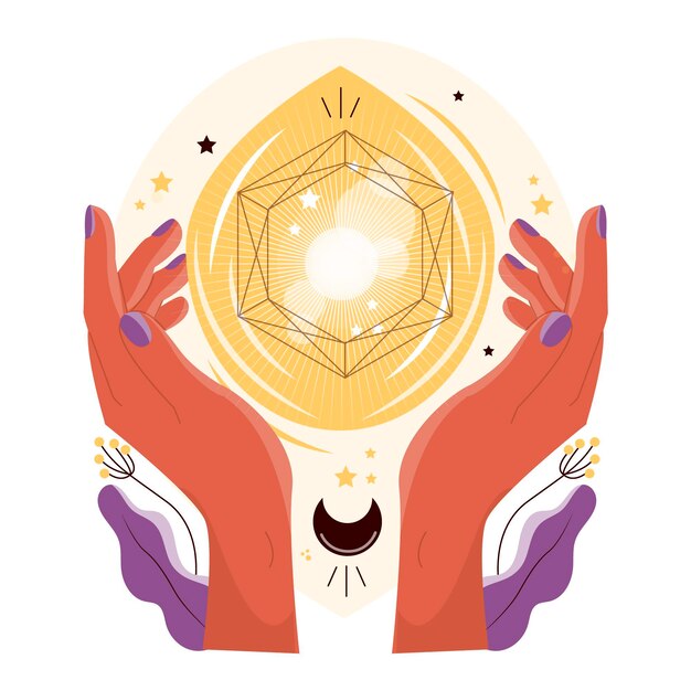 Manos curativas de energía de diseño plano con signos
