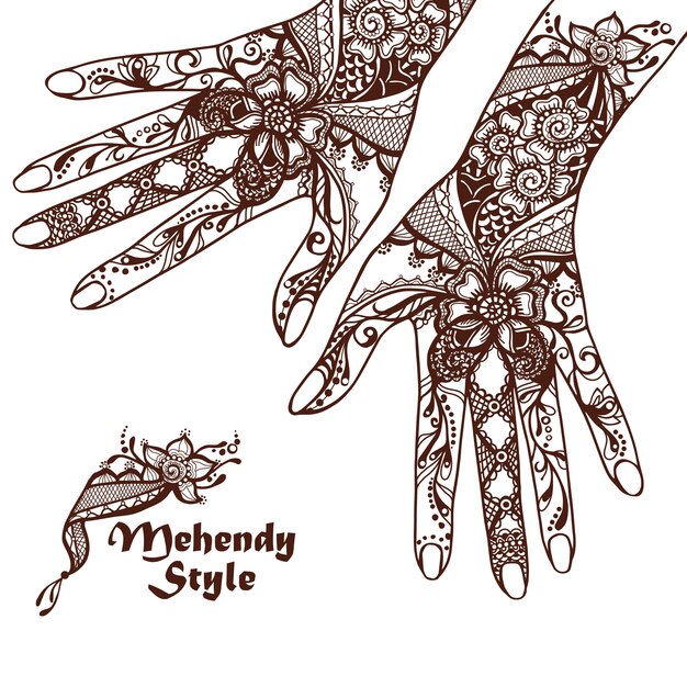 Manos decorativas con tatuajes de henna
