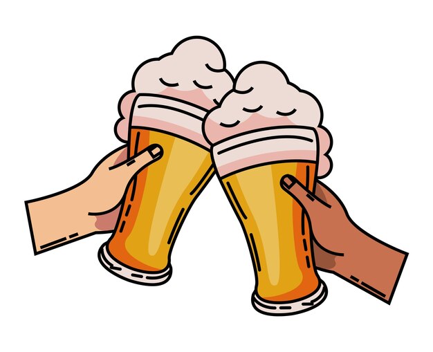 Manos con icono de celebración de cerveza aislado