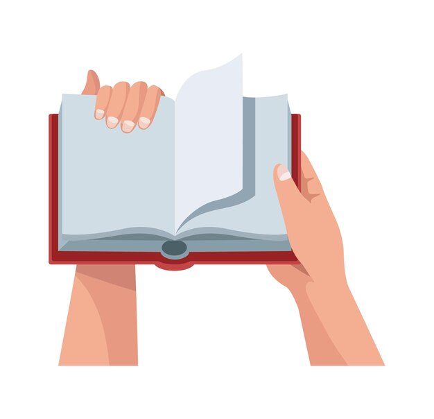 manos con icono de libro rojo