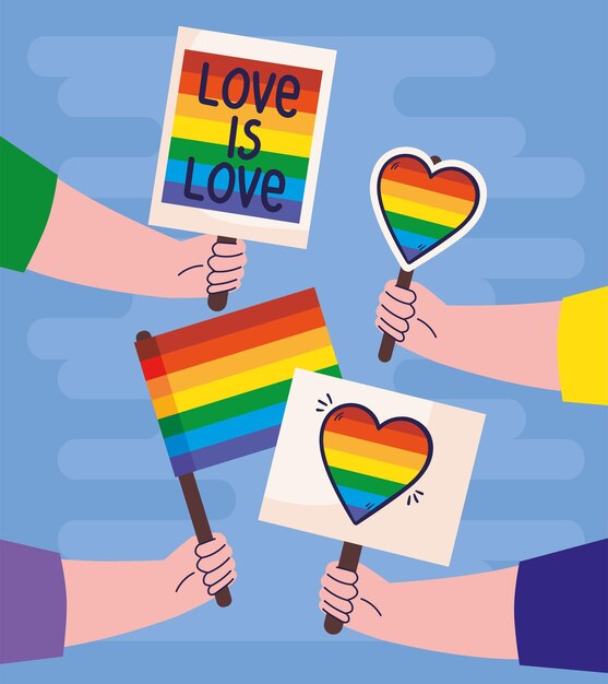manos con iconos de banderas lgtbi