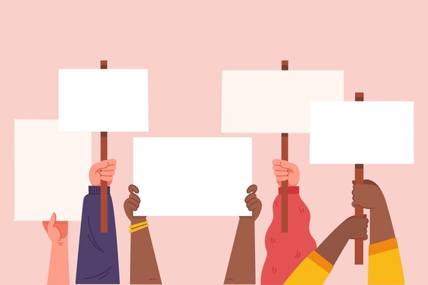 Manos con ilustración de carteles