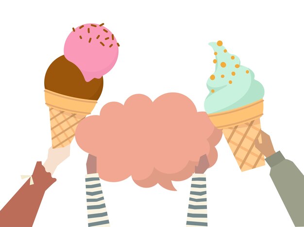 Manos de ilustración con coloridos helados