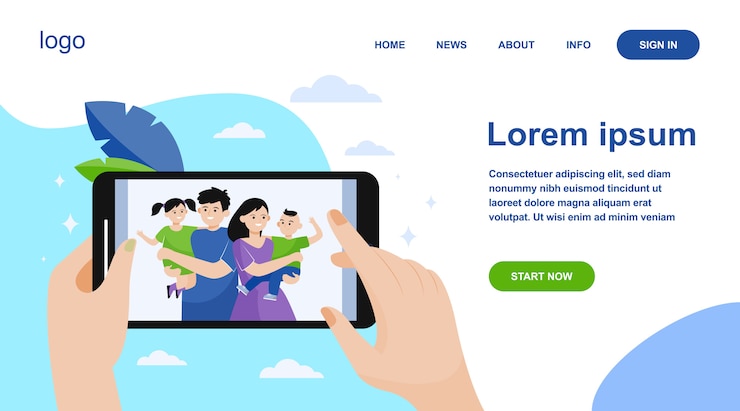 Vector gratuito manos de la persona que mira la foto de la familia y los niños