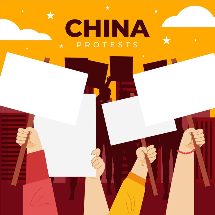 Vector gratuito manos planas dibujadas a mano sosteniendo pancartas ilustración de protestas de china