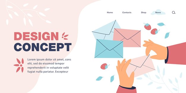 Manos poniendo carta en sobre ilustración vectorial plana