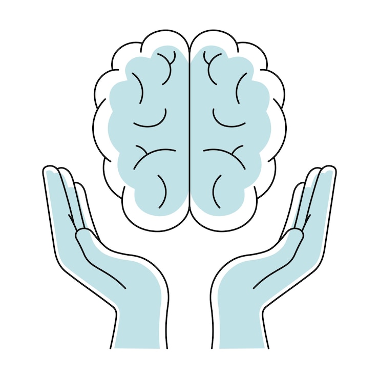 Vector gratuito las manos que sostienen el cerebro salud mental