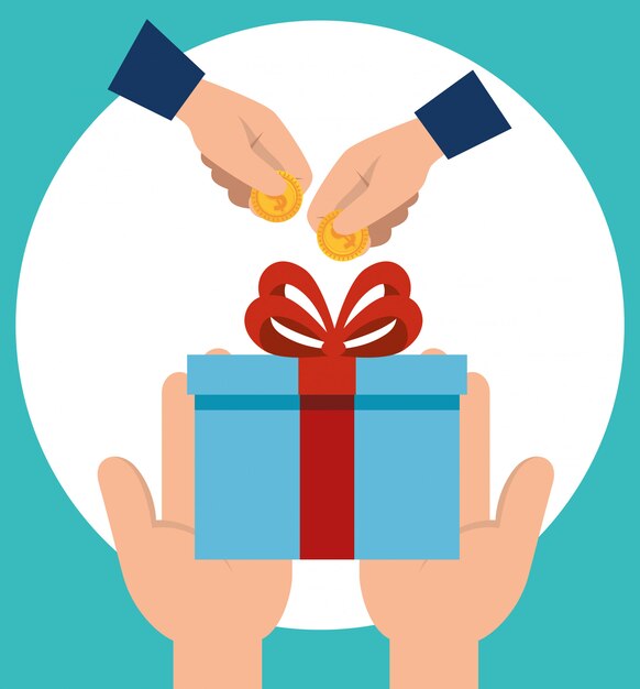 Manos con regalo y monedas