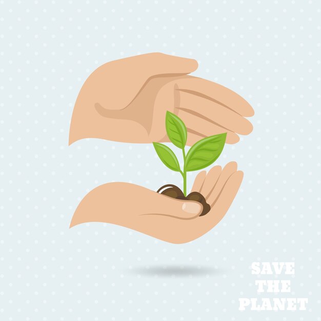 Manos sosteniendo la planta brotar salvar el planeta tierra proteger la ilustración vectorial cartel