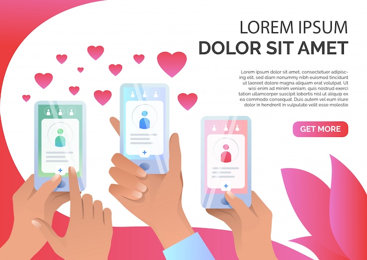 Vector gratuito manos sosteniendo teléfonos inteligentes con aplicación de citas en línea