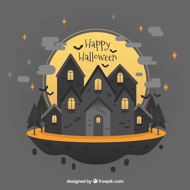 Vector gratuito mansión de halloween con estilo adorable