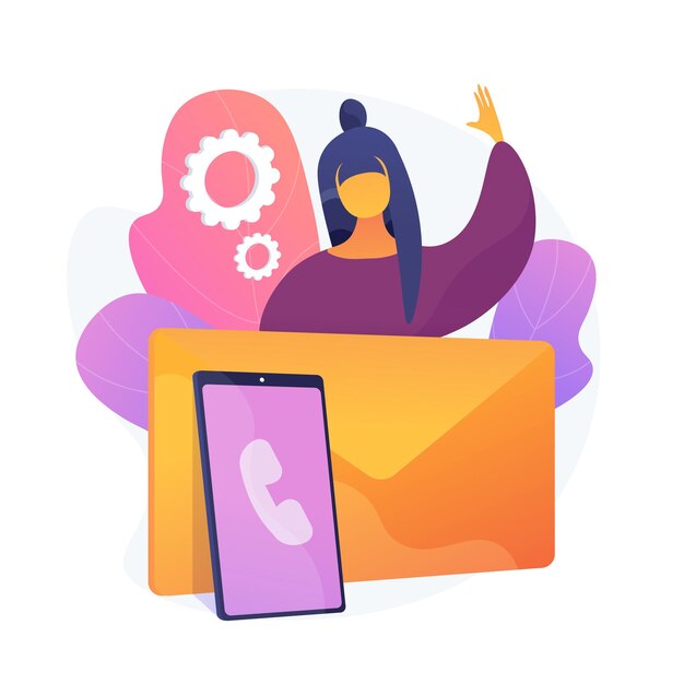 Mantenerse en contacto. Medios de comunicación modernos, llamadas telefónicas, cartas y correos electrónicos. Persona que se pone en contacto con amigos y clientes por correo electrónico, alentando la retroalimentación. Ilustración de metáfora de concepto aislado de vector
