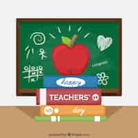 Vector gratuito manzana y libros, día mundial del profesorado