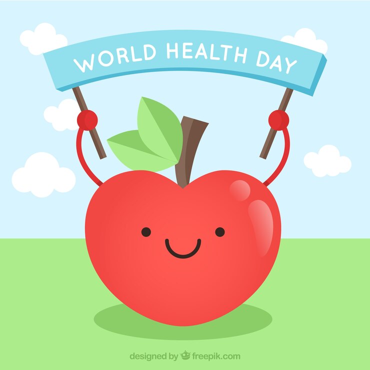 Vector gratuito manzana roja sonriente para el día mundial de la salud