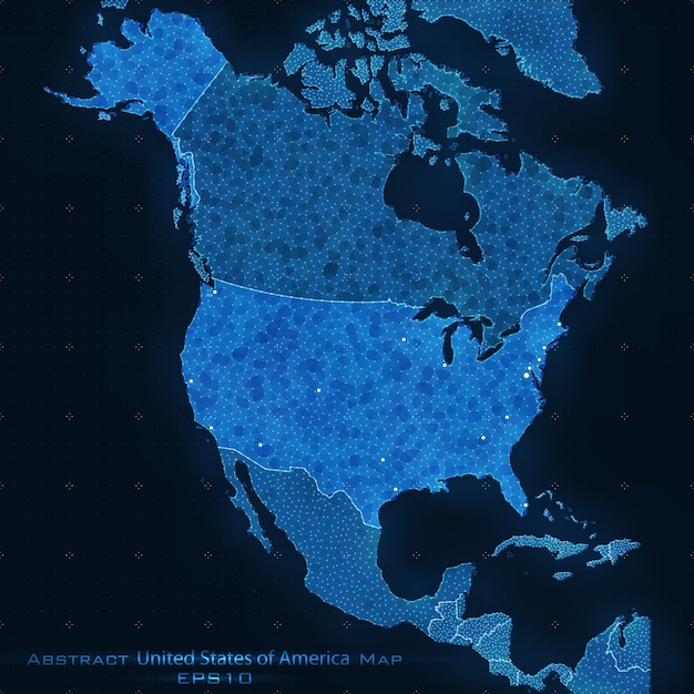 Mapa abstracto de los estados unidos de américa. destaca ee.uu.. vector de fondo. tarjeta de estilo futurista. elegante fondo para presentaciones de negocios. líneas, punto, planos en el espacio 3d.