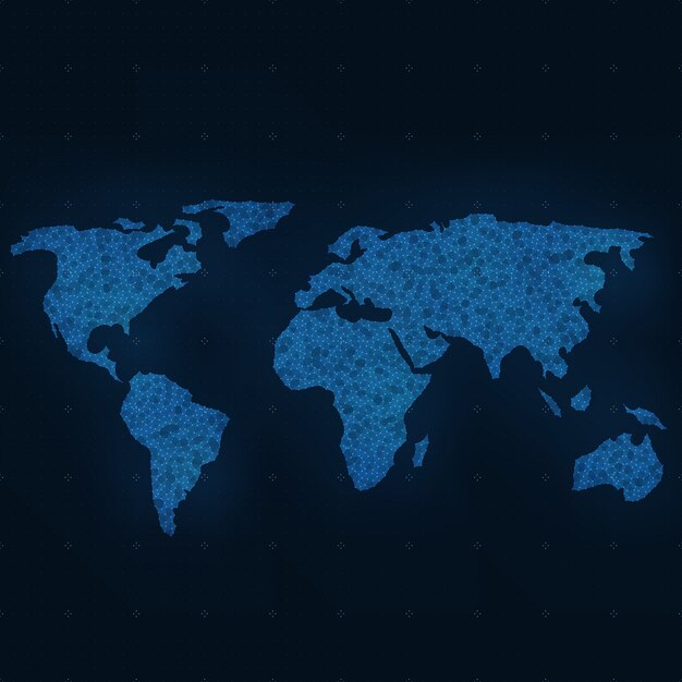 Mapa abstracto del mundo. Vector de fondo. Tarjeta de estilo futurista. Elegante fondo para presentaciones de negocios. Líneas, punto, planos en el espacio 3d.