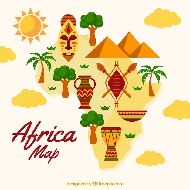 Vector gratuito mapa de africa con elementos en estilo plano