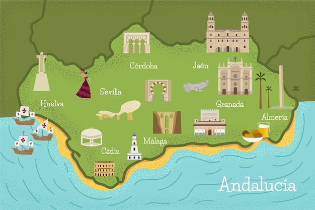 Mapa de andalucía con hitos