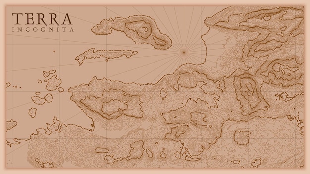 Mapa antiguo de alivio de la tierra abstracta antigua Mapa de elevación vectorial conceptual generado del paisaje de fantasía