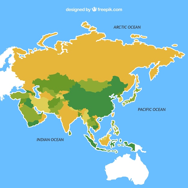 Mapa de asia en estilo plano