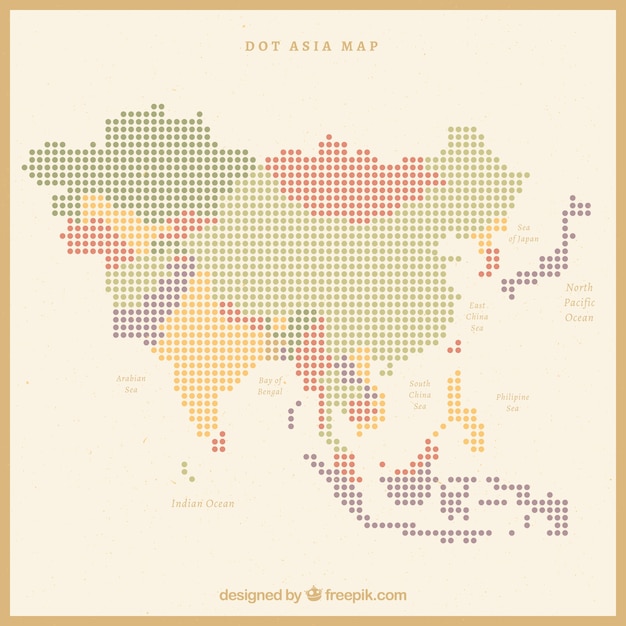 Vector gratuito mapa de asia con puntos de colores