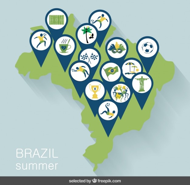 Mapa de brasil con alfileres deportivos