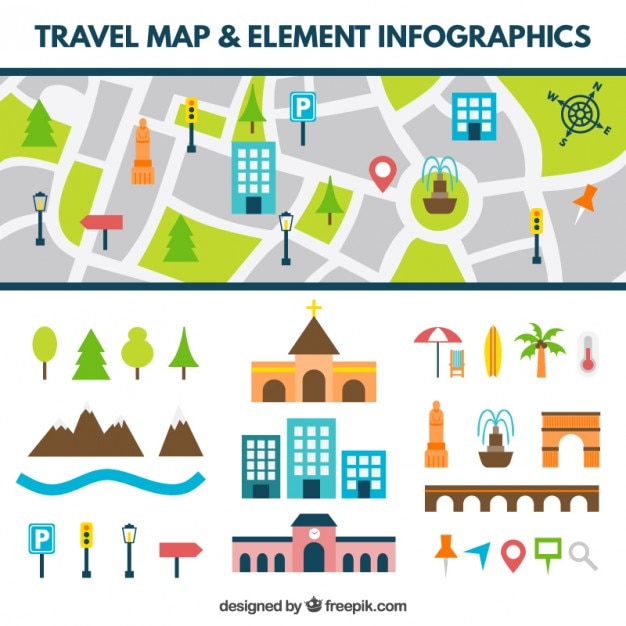 Mapa de carretera con elementos planos