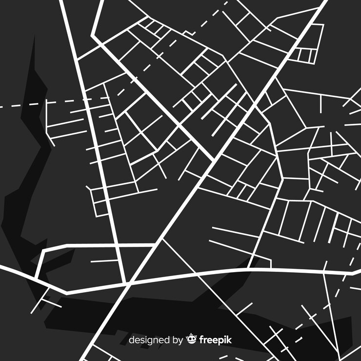Vector gratuito mapa de la ciudad en blanco y negro con ruta