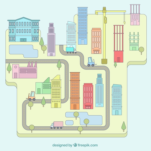 Vector gratuito mapa de ciudad, dibujado a mano