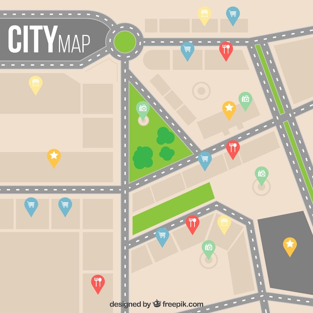 Mapa de ciudad en diseño plano
