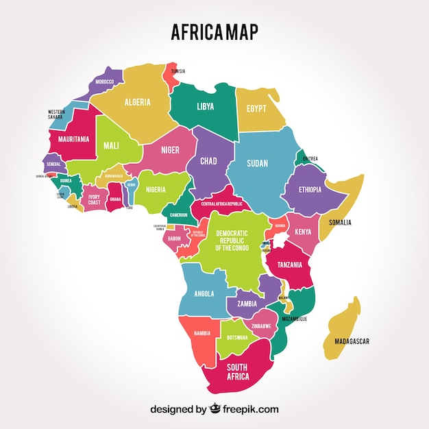 Vector gratuito mapa del continente de áfrica con diferentes colores