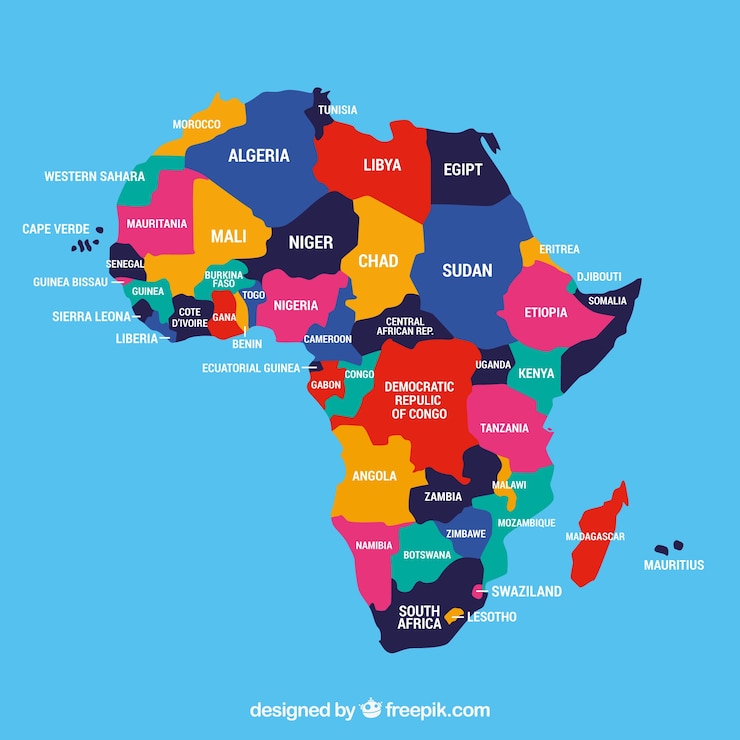 Vector gratuito mapa del continente africano con diferentes colores