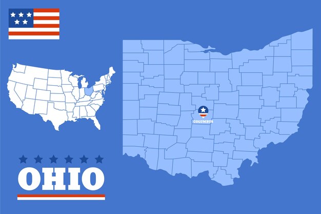 Mapa de contorno del estado de ohio dibujado a mano