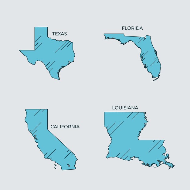 Mapa de contorno de estados de estados unidos dibujado a mano