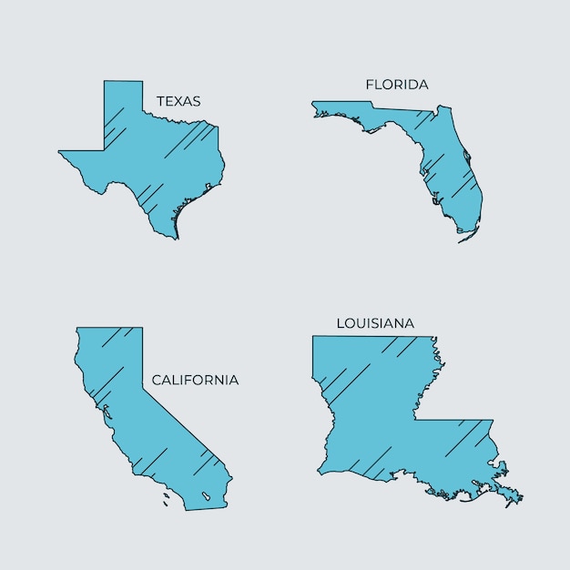 Mapa de contorno de estados de estados unidos dibujado a mano