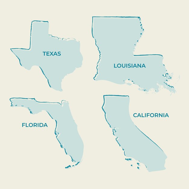 Mapa de contorno de estados de estados unidos dibujado a mano