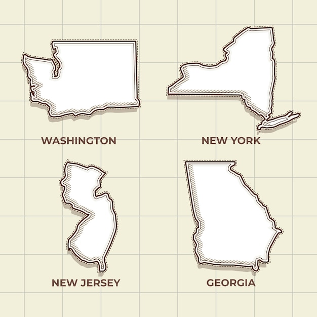 Vector gratuito mapa de contorno de estados de estados unidos dibujado a mano