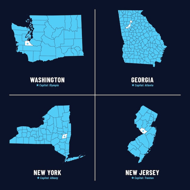Vector gratuito mapa de contorno de estados de estados unidos de diseño plano