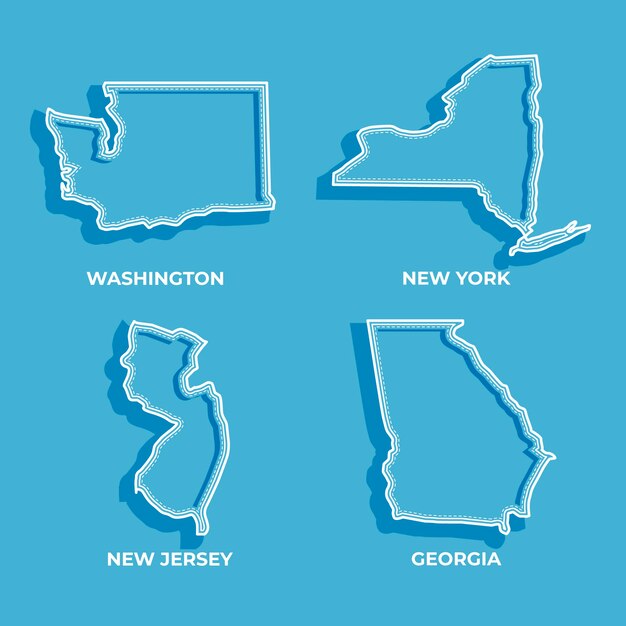 Mapa de contorno de estados de estados unidos de diseño plano