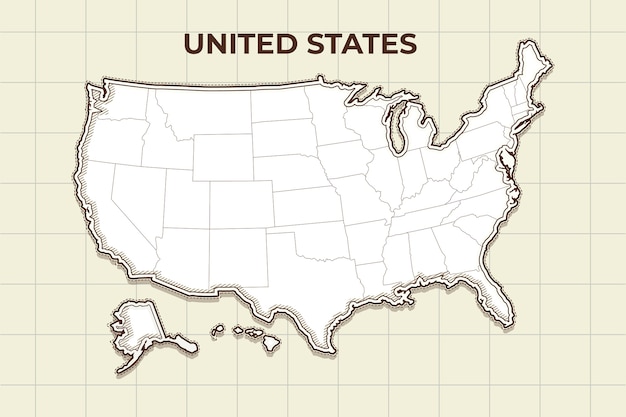 Mapa de contorno de estados unidos dibujado a mano