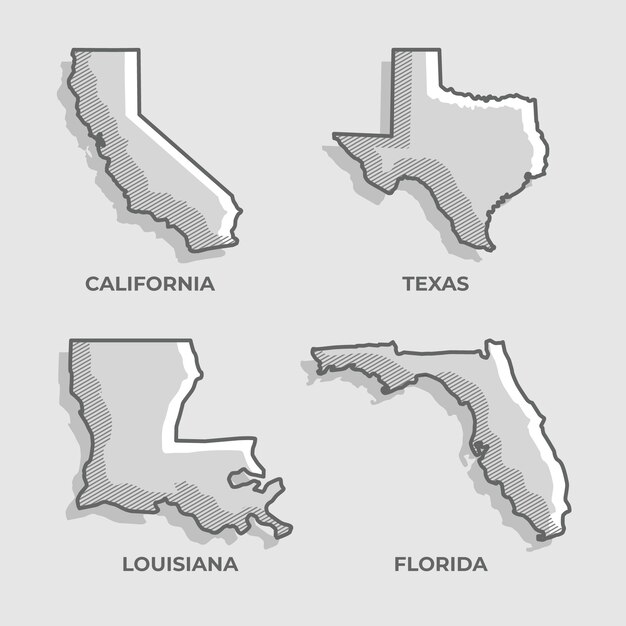 Mapa de contorno de estados unidos dibujado a mano