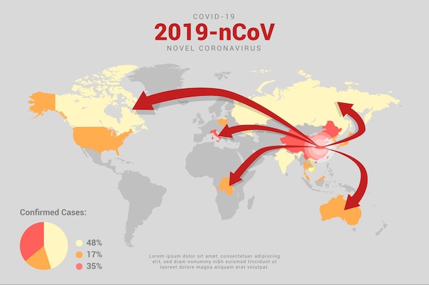 Vector gratuito mapa con coronavirus