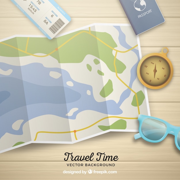 Vector gratuito mapa con elementos de viaje con estilo realista