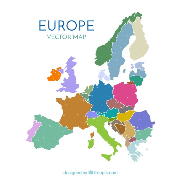 Mapa de europa con colores en estilo plano