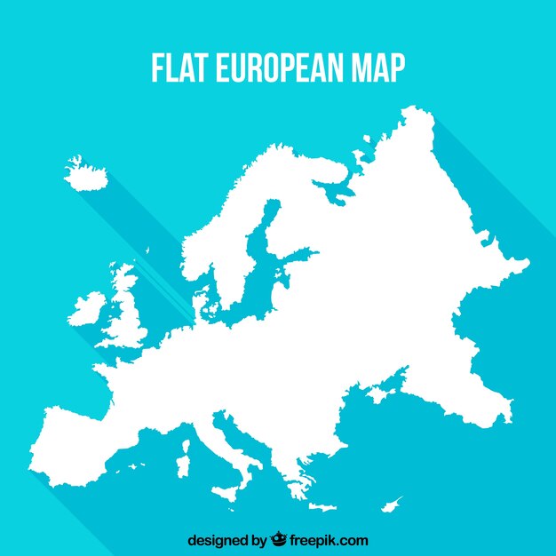 Mapa de europa con diseño plano y fondo azul