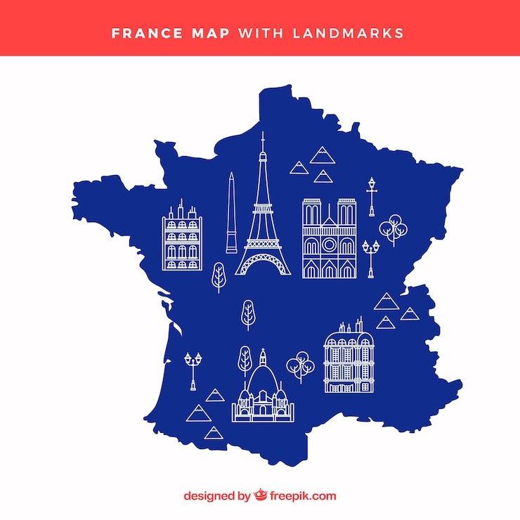 Vector gratuito mapa de francia con monumentos