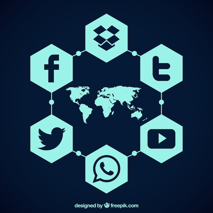 Vector gratuito mapa con iconos hexagonales de social media
