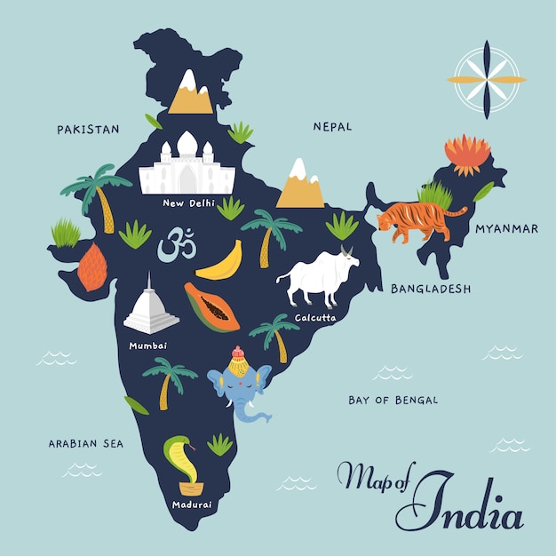 Mapa de india dibujado a mano