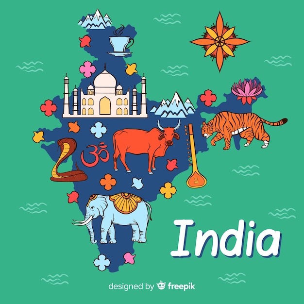 Vector gratuito mapa de india dibujado a mano