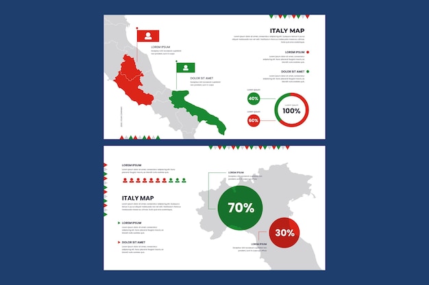 Mapa infográfico lineal de italia